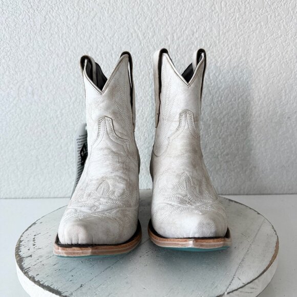 Lane LEXINGTON Women Cowboy Bootie 9 White Leather Western Cowgirl Short Boots - Picture 5 of 12
